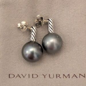 David Yurman Silver Tahitian Gray Pearl Earrings - RARE